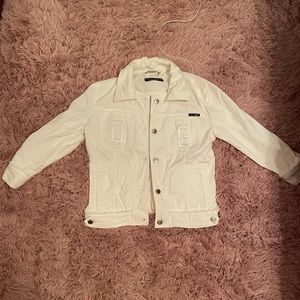 Dolce&Gabbana White Jean Jacket With Logo Patch